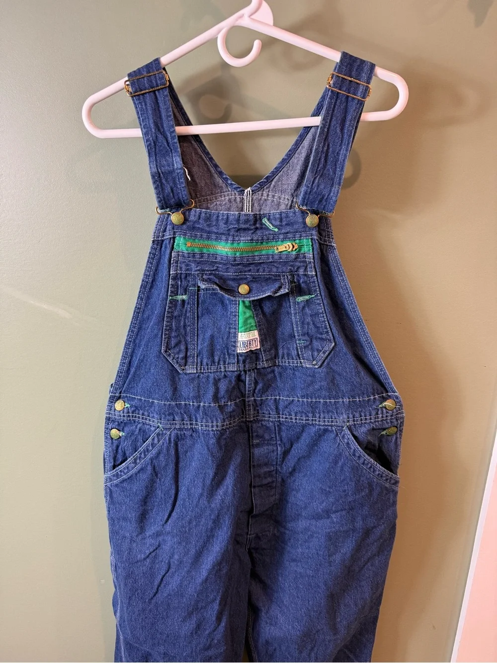 Classic Blue Denim Overalls with Green Accent